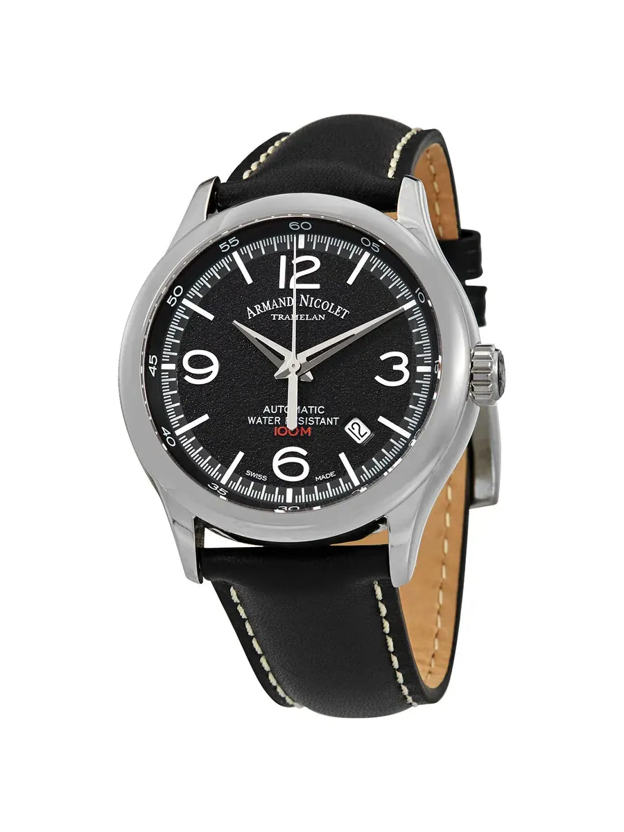 Мужские часы Armand Nicolet MAH Automatic с черным циферблатом A840HAA-NR-P140NR2 — изображение 1 из 3, оттенок серебряный