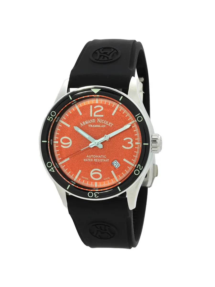 Мужские часы Armand Nicolet M2H Automatic с оранжевым циферблатом A740HNA-OR-GG2710N — изображение 1 из 3, оттенок черный