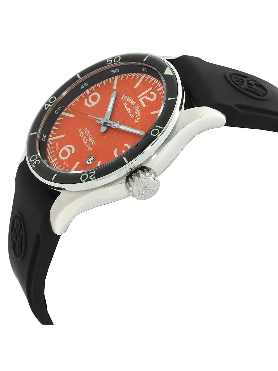 Мужские часы Armand Nicolet M2H Automatic с оранжевым циферблатом A740HNA-OR-GG2710N — изображение 2 из 3, оттенок черный