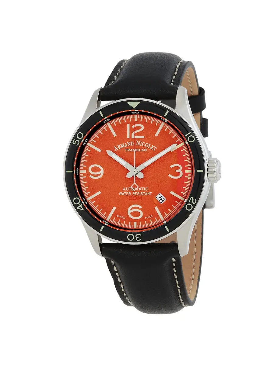 Мужские часы Armand Nicolet M2H Automatic с оранжевым циферблатом A740HNA-OR-P140NR2 — изображение 1 из 3, оттенок черный