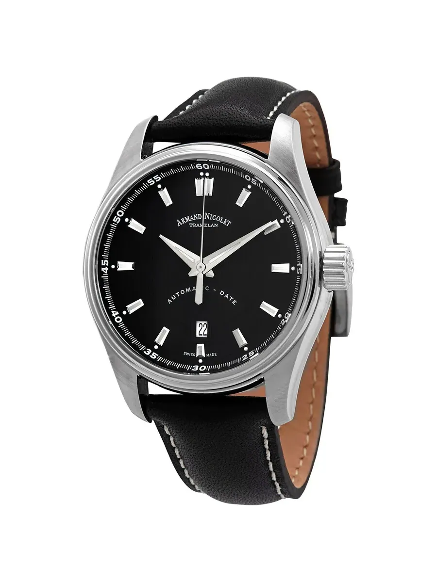 Мужские часы Armand Nicolet MH2 Automatic с черным циферблатом A640A-NR-P140NR2 — изображение 1 из 3, оттенок серебряный