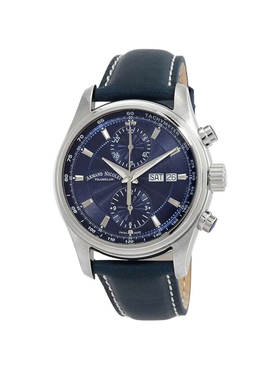 Мужские часы Armand Nicolet MH2 Chronograph Automatic с синим циферблатом A647A-BU-P140BU2 — серебристый