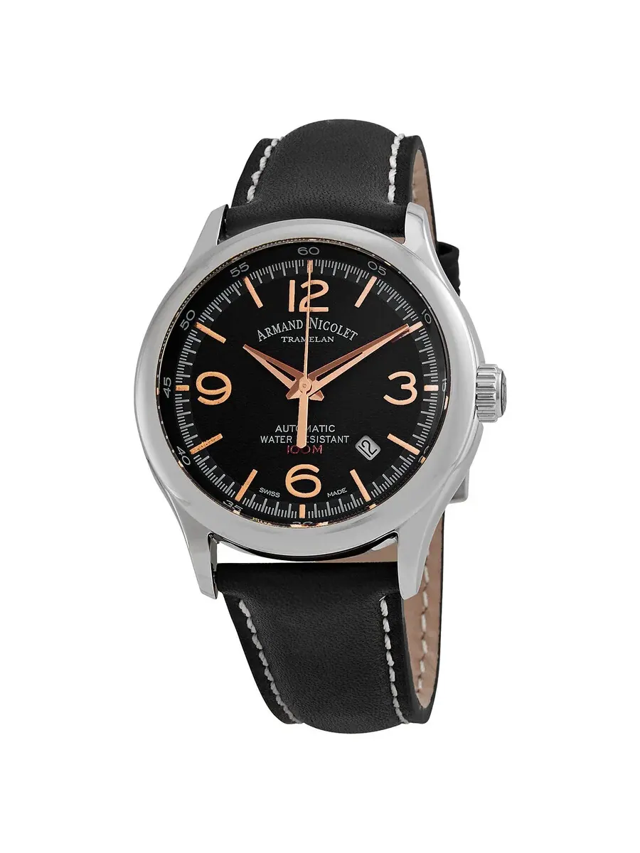 Мужские часы Armand Nicolet MHA Automatic с черным циферблатом A840HAA-NS-P140NR2 — изображение 1 из 3, оттенок серебряный