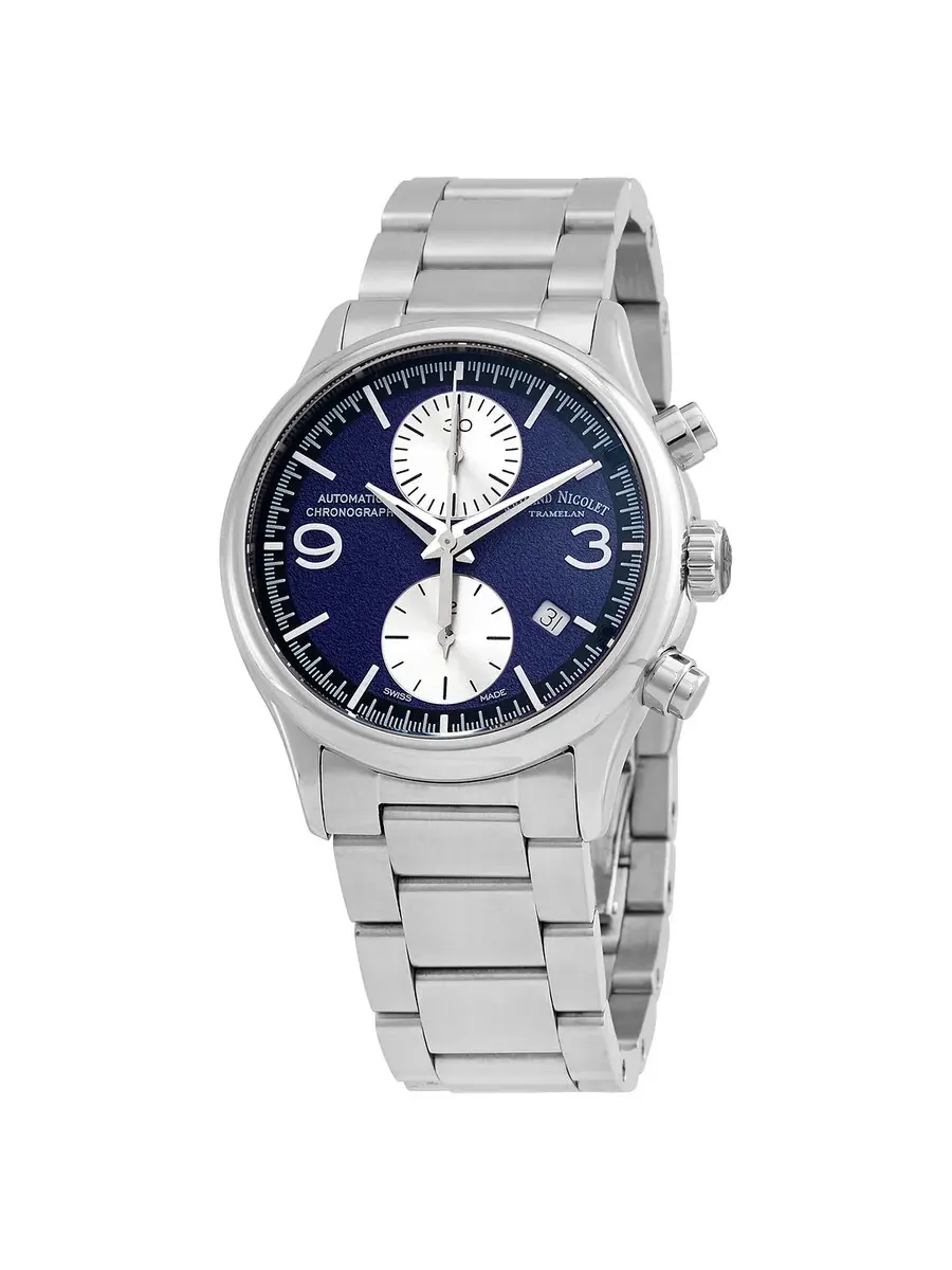 Мужские часы Armand Nicolet MHA Chronograph Automatic с темно-синим циферблатом A844HAA-BU-M2850A — серебристый
