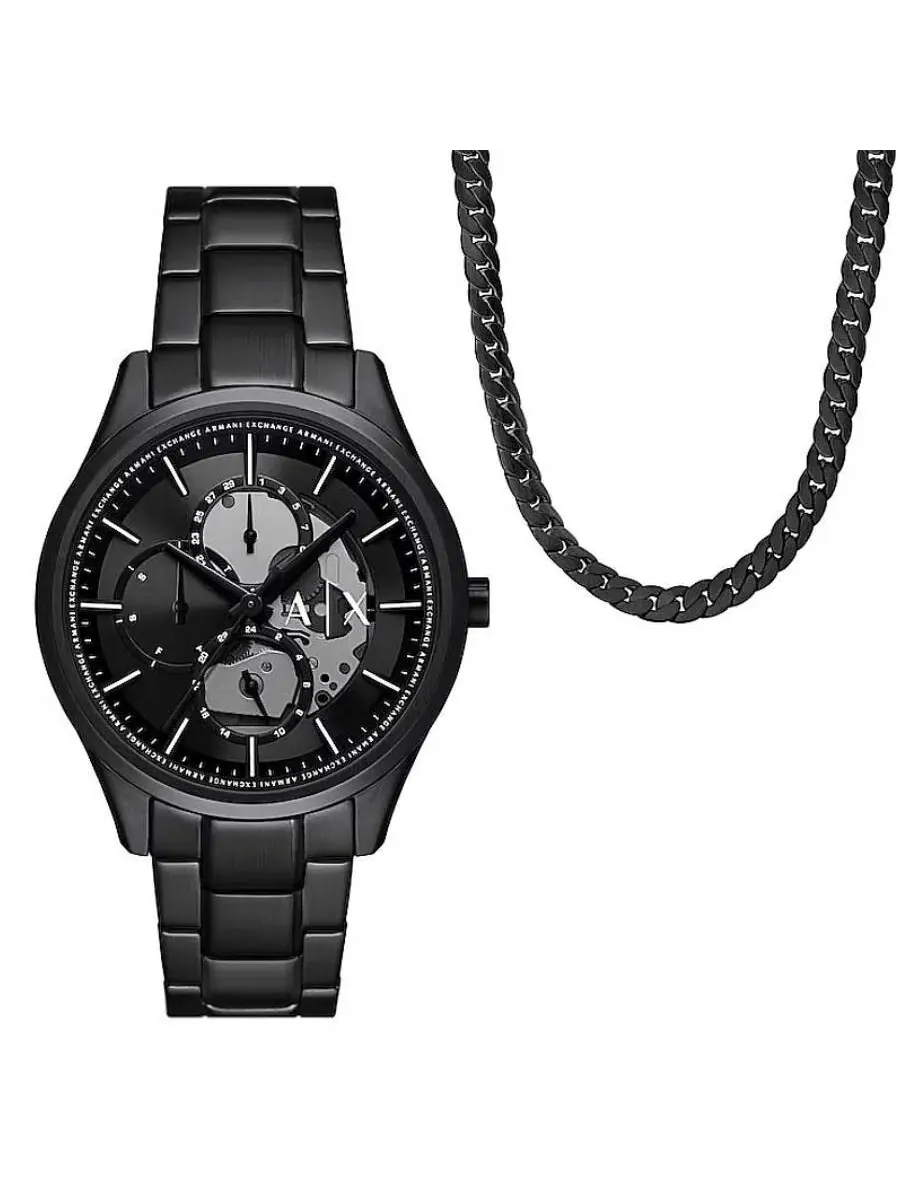 Набор мужских часов Armani Exchange с кварцевым механизмом и черным циферблатом и цепочки AX7160SET — изображение 1 из 1