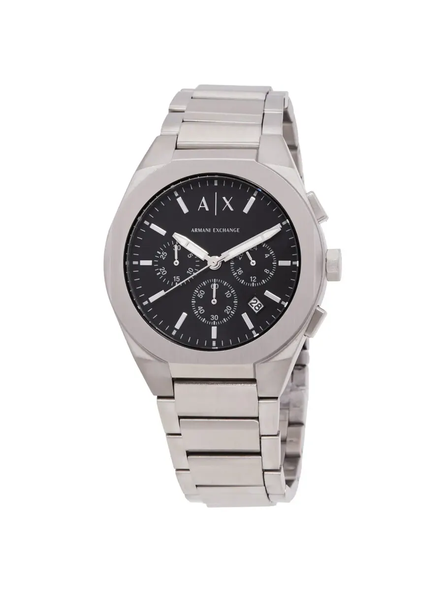 Мужские часы Armani Exchange Rafael Chronograph Quartz с черным циферблатом AX4186 — изображение 1 из 3, оттенок серебряный