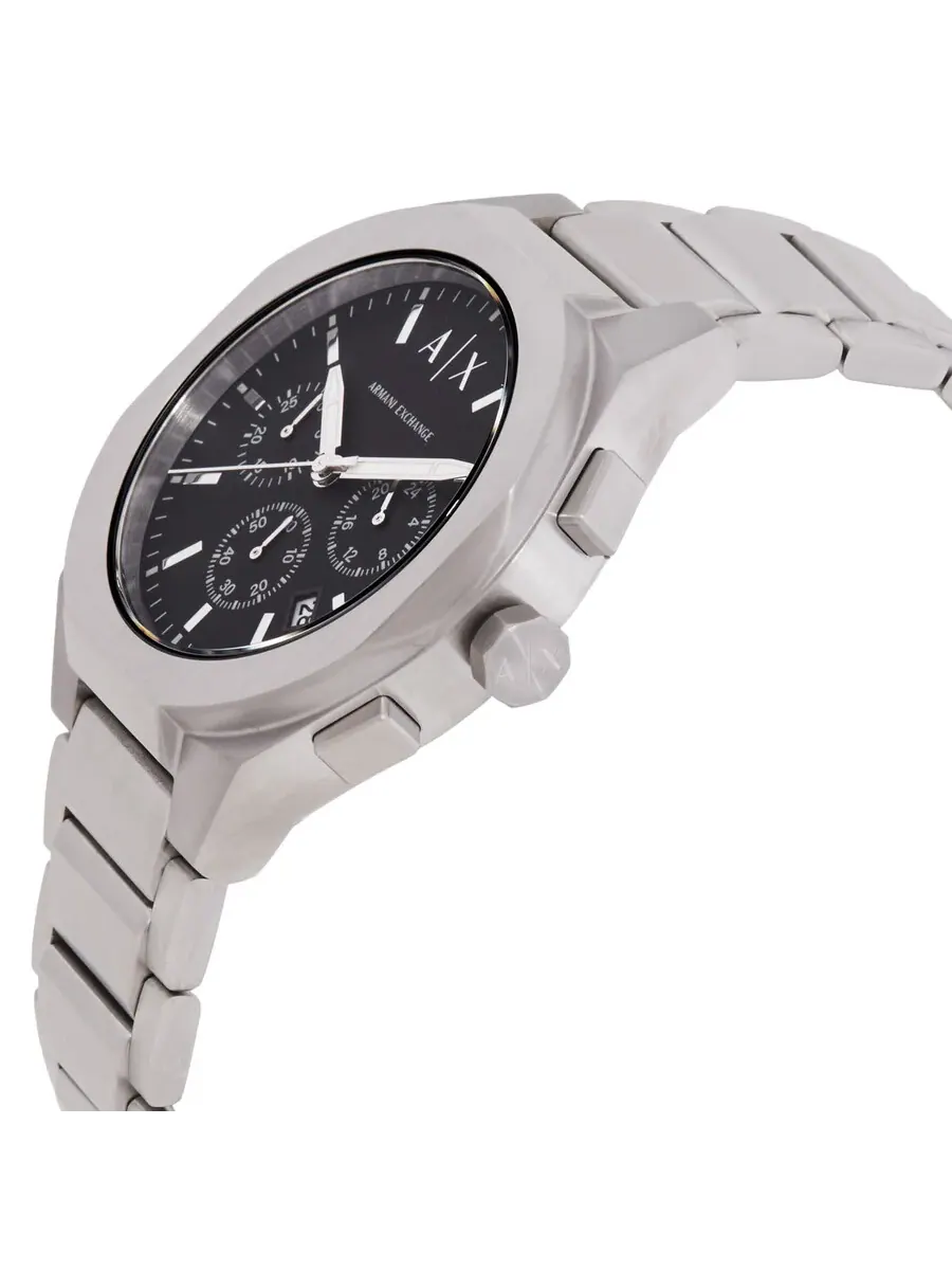 Мужские часы Armani Exchange Rafael Chronograph Quartz с черным циферблатом AX4186 — изображение 2 из 3, оттенок серебряный