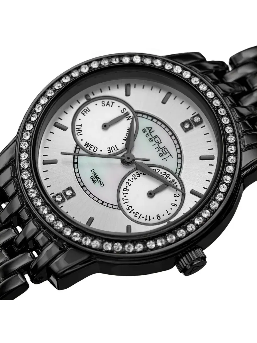Женские часы August Steiner Quartz с серебристым циферблатом и бриллиантом AS8228BK — изображение 2 из 4, оттенок черный