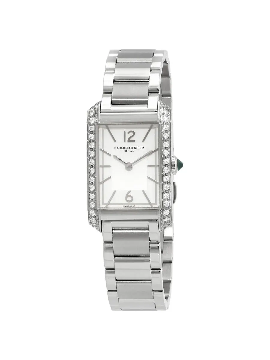 Женские часы Baume et Mercier Hampton Quartz с серебристым циферблатом и бриллиантами, модель 10631 — изображение 1 из 3