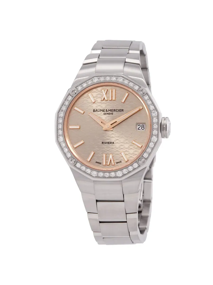 Женские кварцевые часы Baume et Mercier Riviera с бриллиантами, модель 10796 — изображение 1 из 3, оттенок серебряный