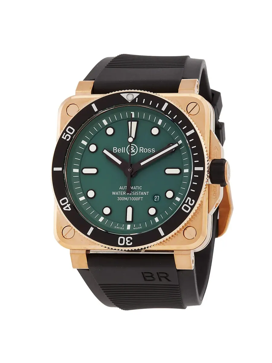 Мужские часы Bell and Ross Diver Automatic с зеленым циферблатом BR0392-D-LT-BR/SRB — изображение 1 из 3, оттенок черный
