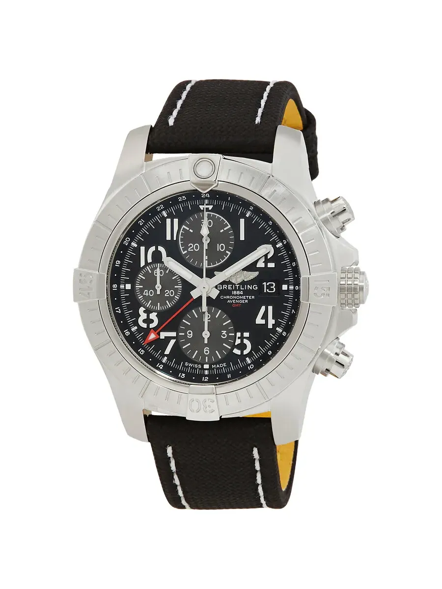 Мужские часы Breitling Avenger 45 Chronograph GMT Automatic Chronometer с черным циферблатом A24315101B1X1 — серебристый
