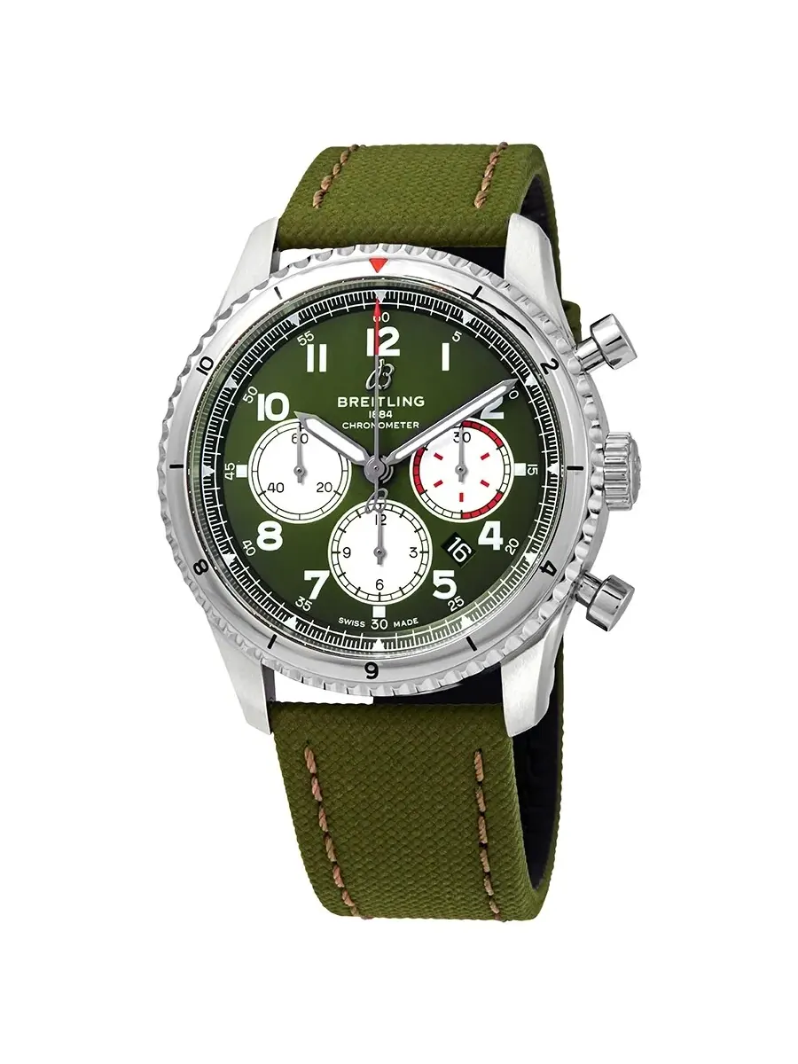 Часы Breitling Aviator 8 Chronograph Automatic с зеленым циферблатом AB01192A1L1X1 — изображение 1 из 3, оттенок серебряный