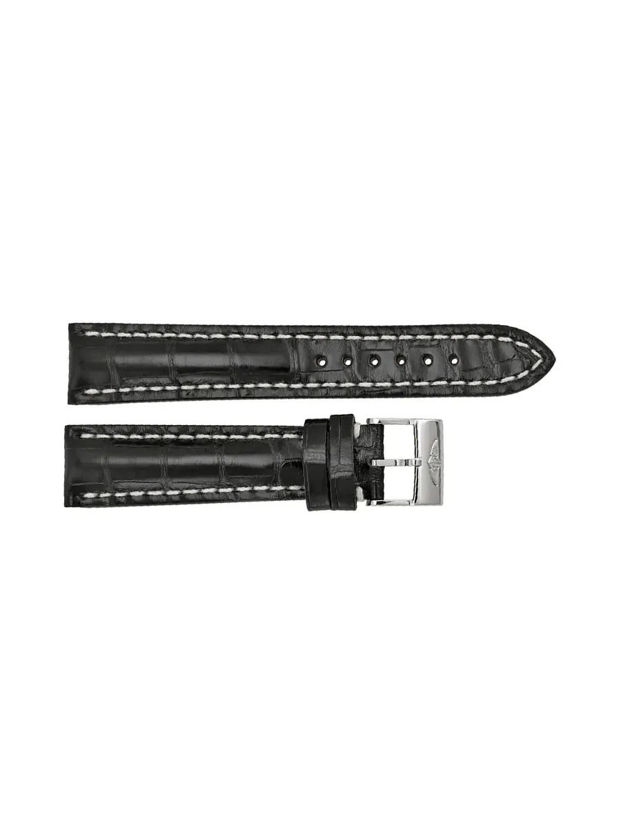 Ремешок для часов Breitling Black с белой строчкой и пряжкой из нержавеющей стали, 20-18 мм — изображение 1 из 1