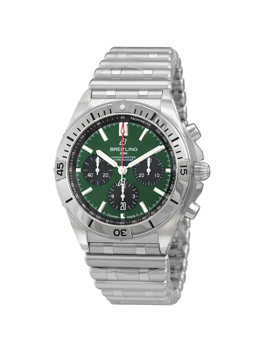 Мужские часы Breitling Chronomat B01 Chronograph Automatic Chronometer с зеленым циферблатом AB0134101L1A1