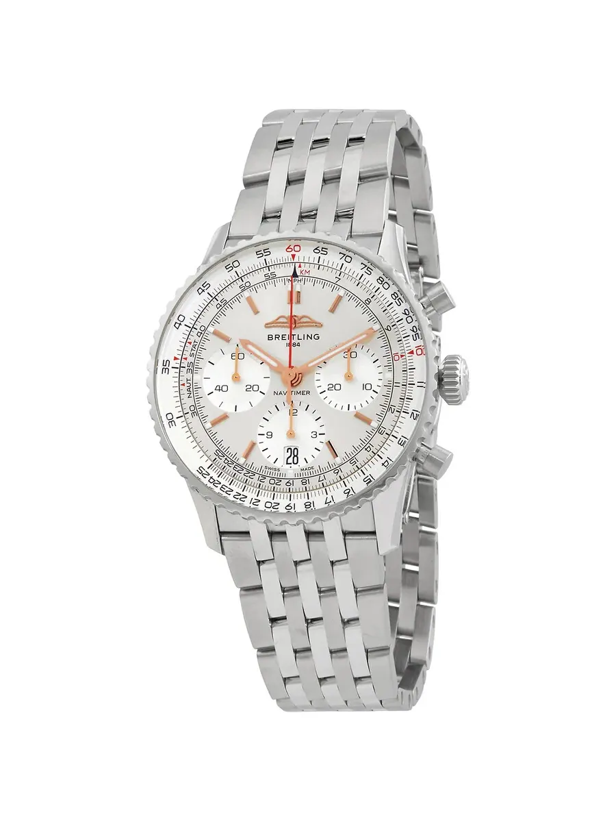 Часы Breitling Navitimer Chronograph Automatic Chronometer с серебристым циферблатом для мужчин AB0139211G1A1