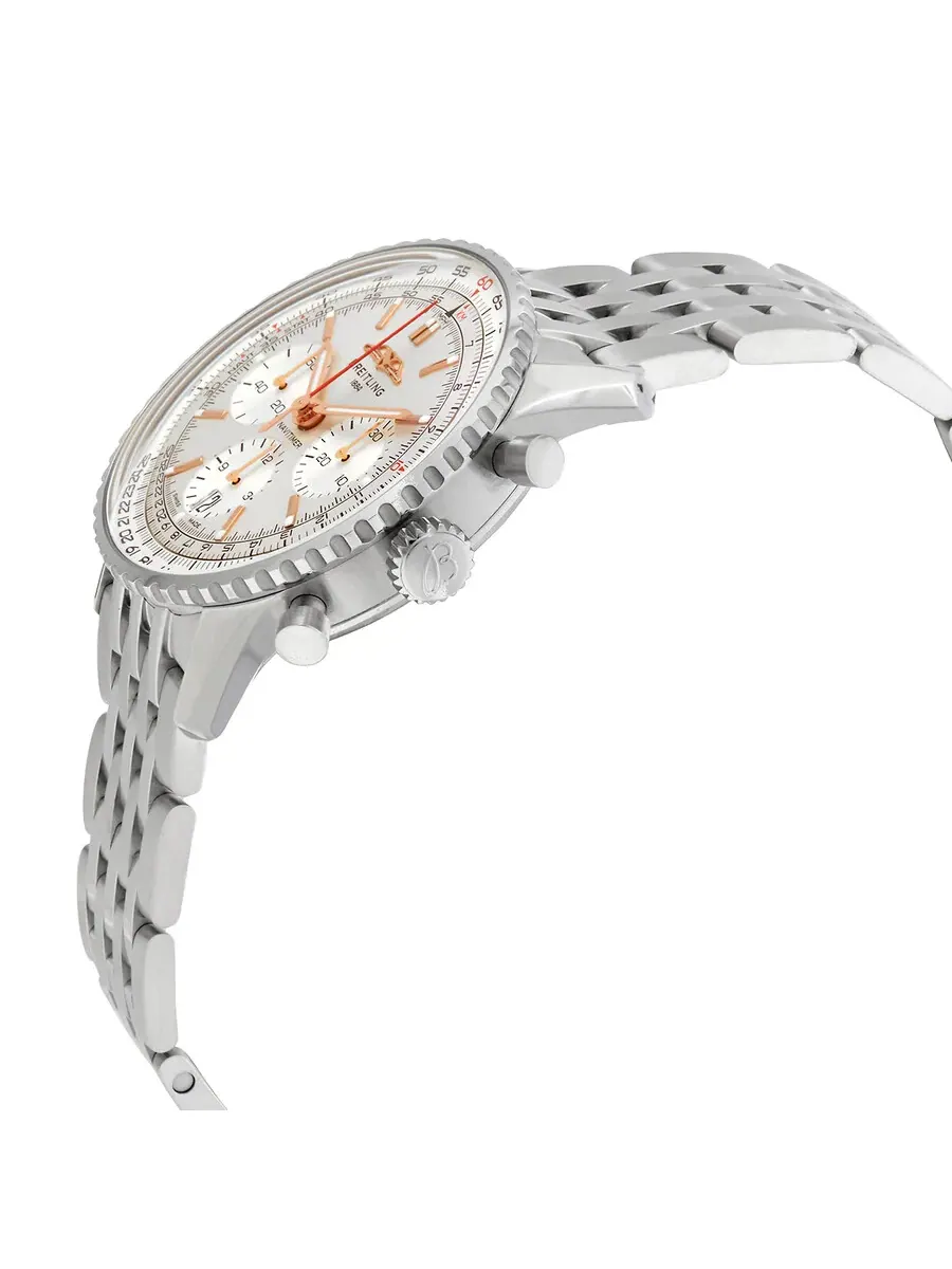 Часы Breitling Navitimer Chronograph Automatic Chronometer с серебристым циферблатом для мужчин AB0139211G1A1