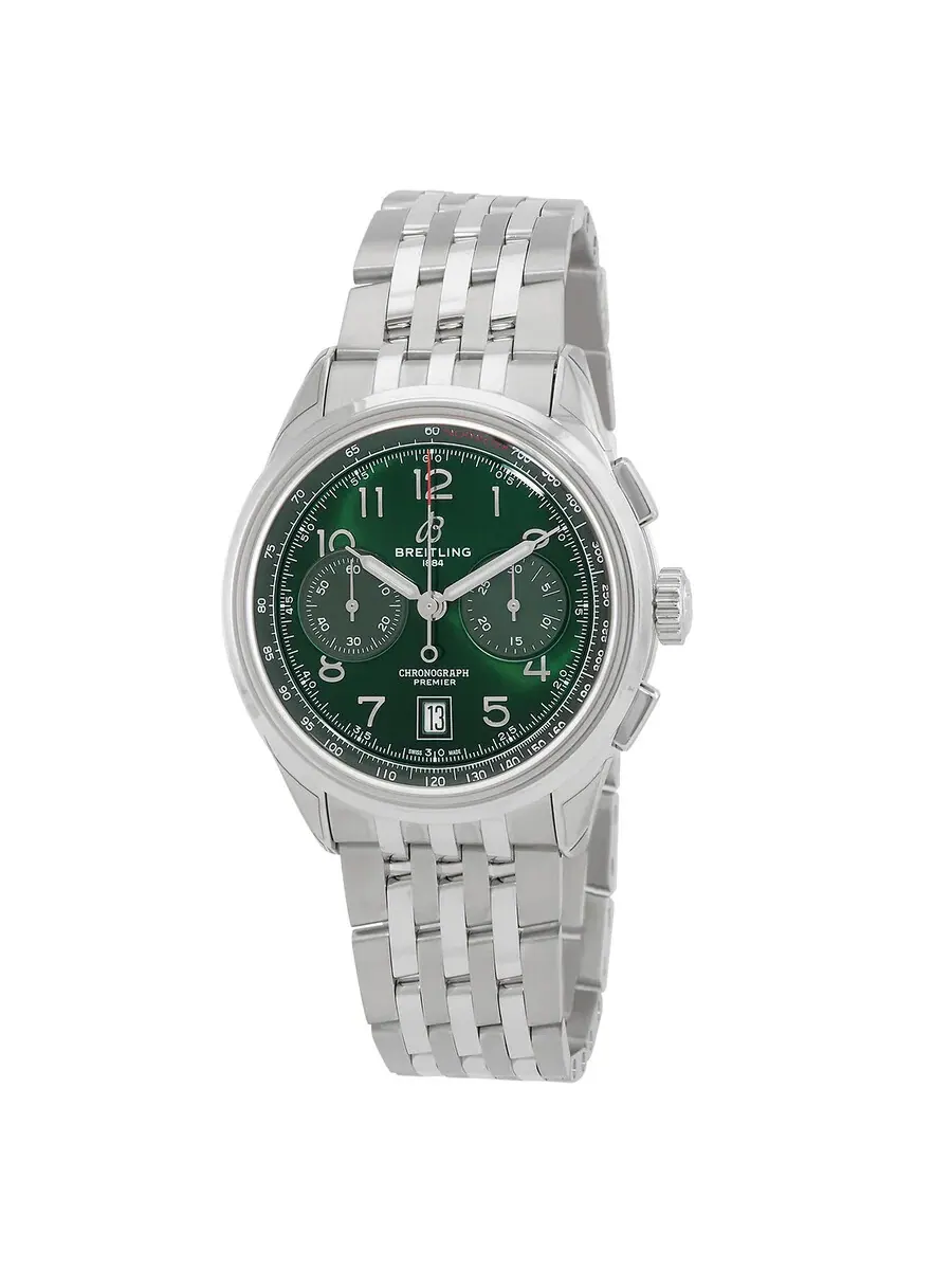 Мужские часы Breitling Premier B01 Chronograph 42 Automatic Chronometer с зеленым циферблатом AB0145371L1A1