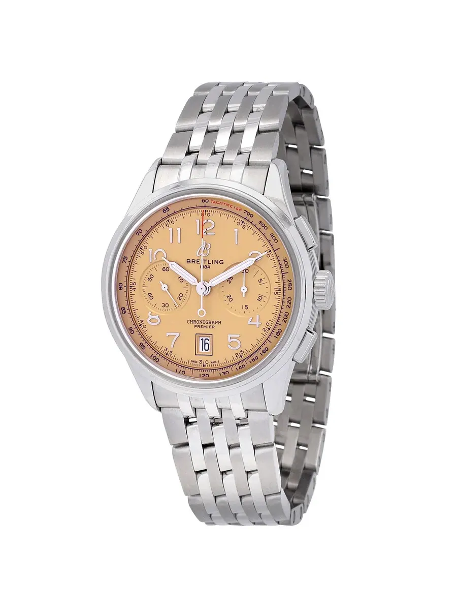 Мужские часы Breitling Premier B01 Chronograph 42 Automatic Chronometer с лососевым циферблатом AB0145331K1A1