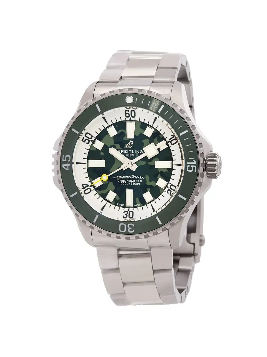 Мужские часы Breitling Superocean 46 мм Automatic Super Diver с зеленым камуфляжным циферблатом E10379D31L1E1
