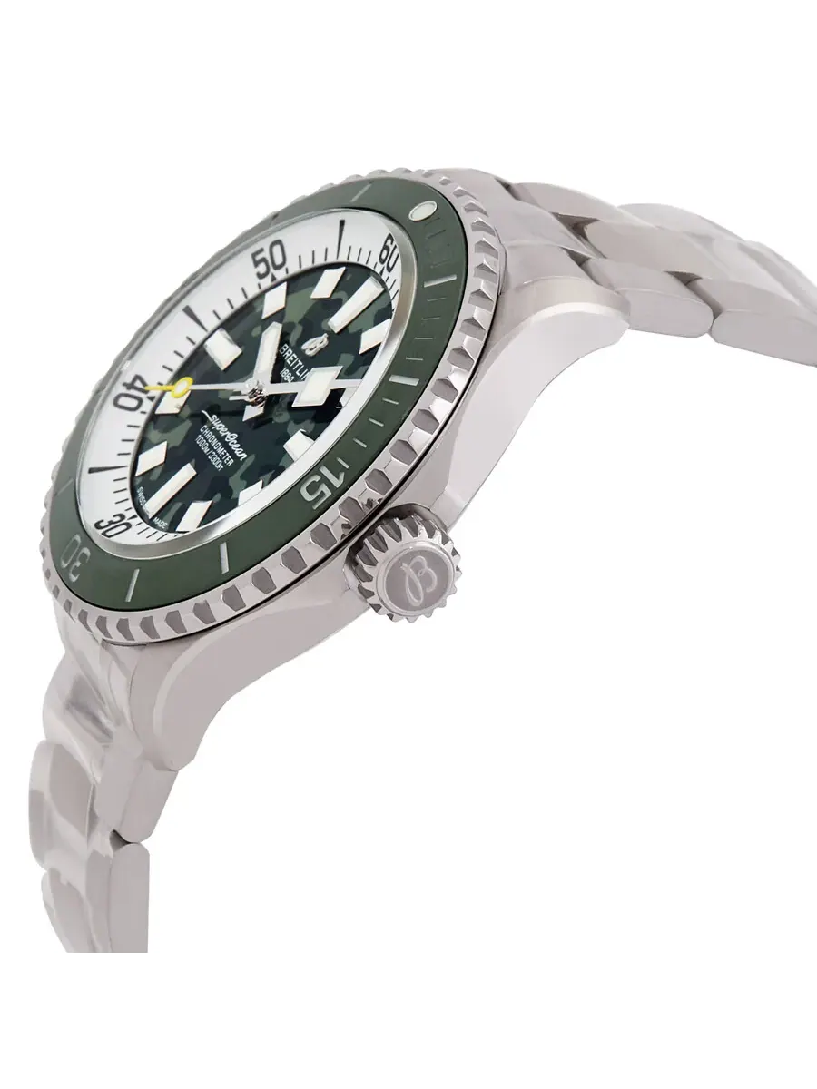 Мужские часы Breitling Superocean 46 мм Automatic Super Diver с зеленым камуфляжным циферблатом E10379D31L1E1