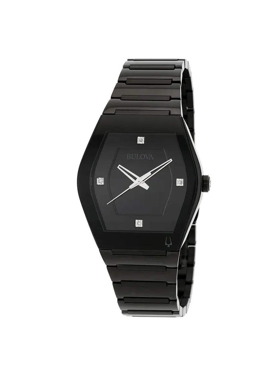 Мужские часы Bulova Gemini Quartz с черным циферблатом и бриллиантом 98D177 — черный