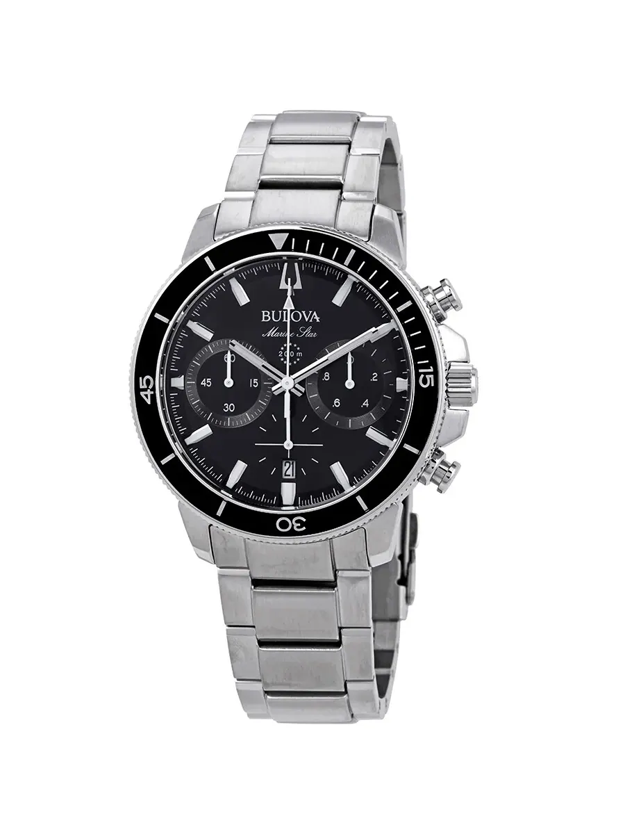 Мужские часы Bulova Marine Star Chronograph с черным циферблатом 96B272 — изображение 1 из 3, оттенок серебряный