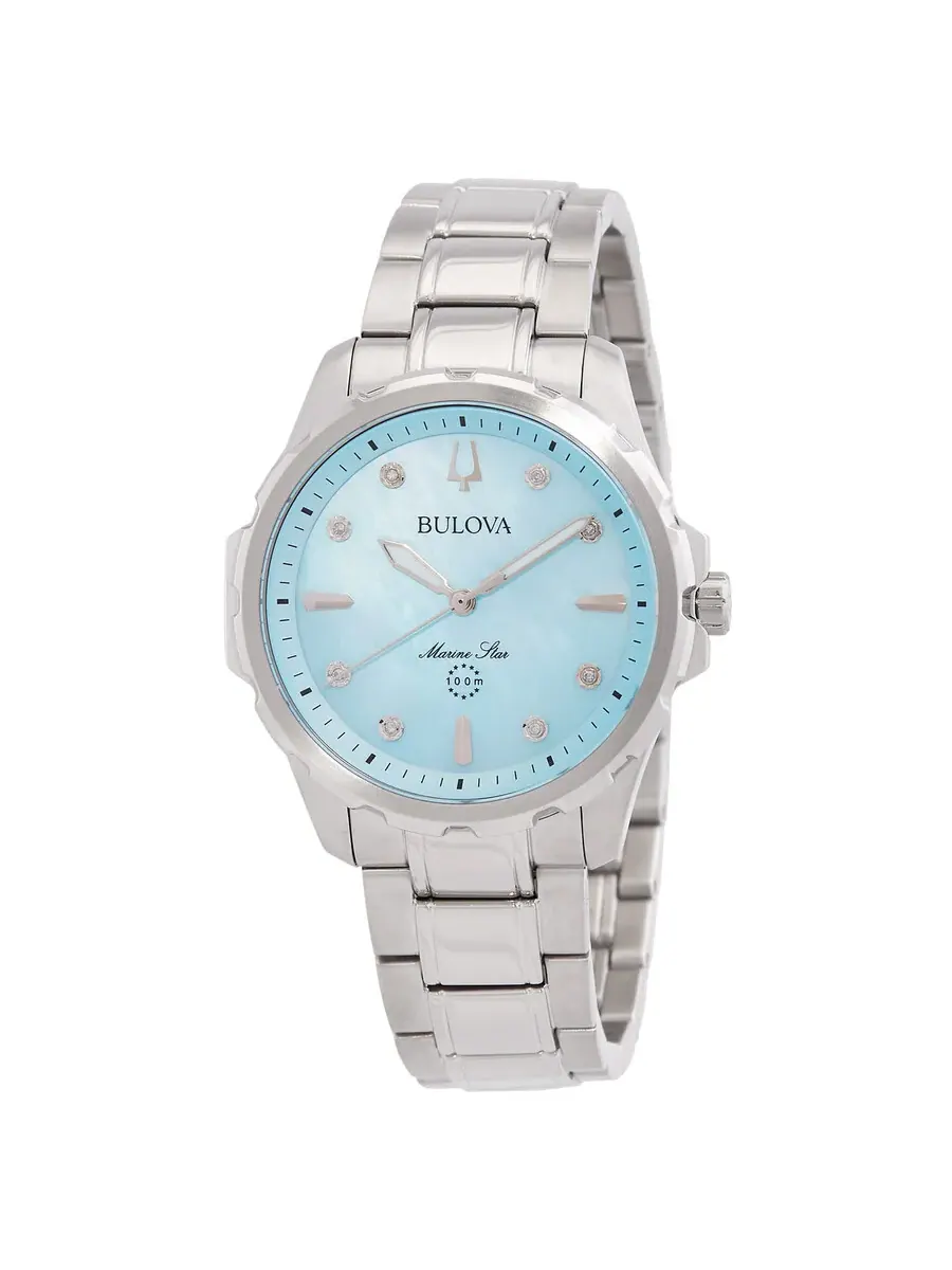 Женские часы Bulova Marine Star с кварцевым механизмом и синим циферблатом 96P248 — изображение 1 из 3, оттенок серебряный