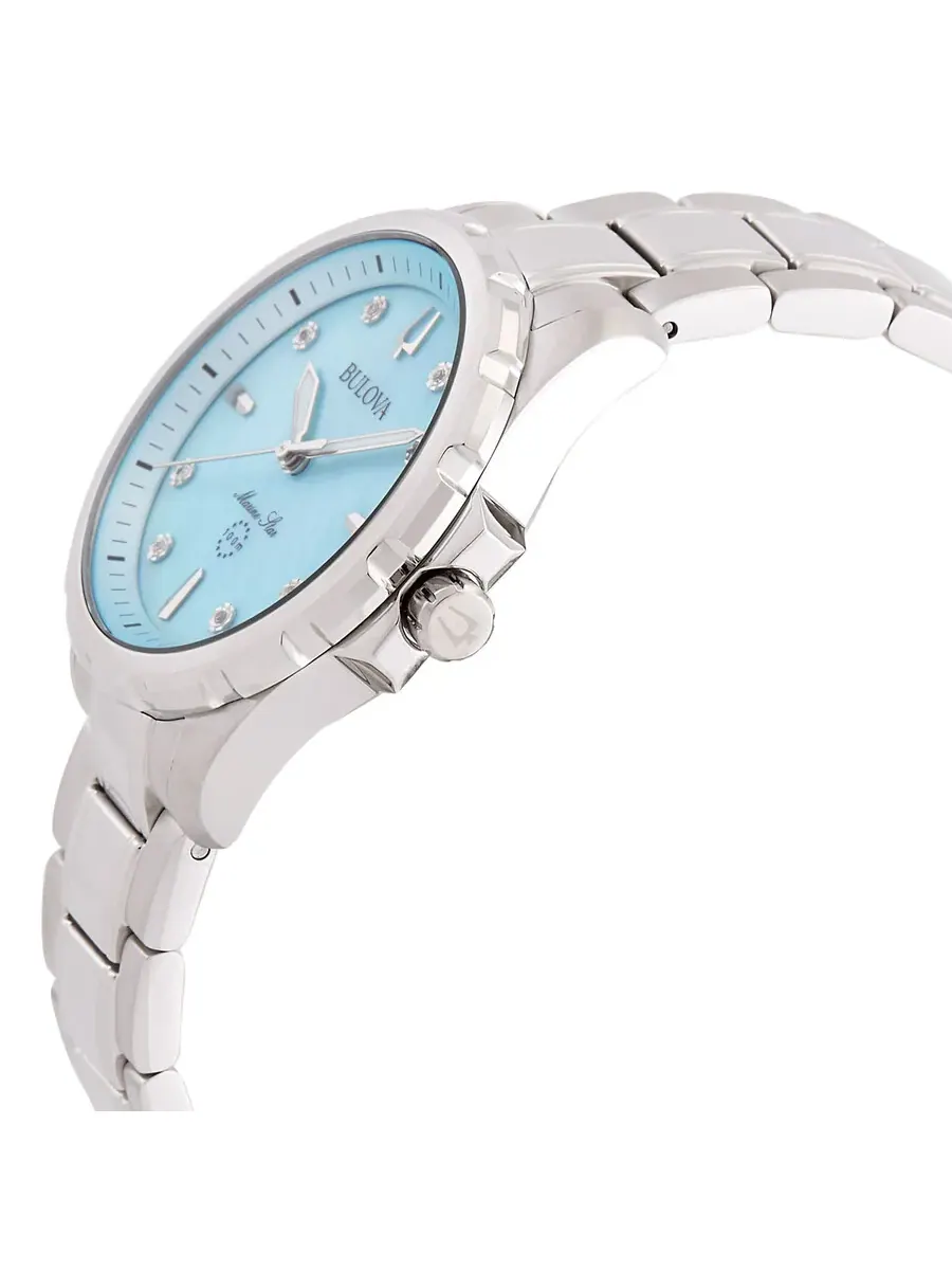 Женские часы Bulova Marine Star с кварцевым механизмом и синим циферблатом 96P248 — изображение 2 из 3, оттенок серебряный