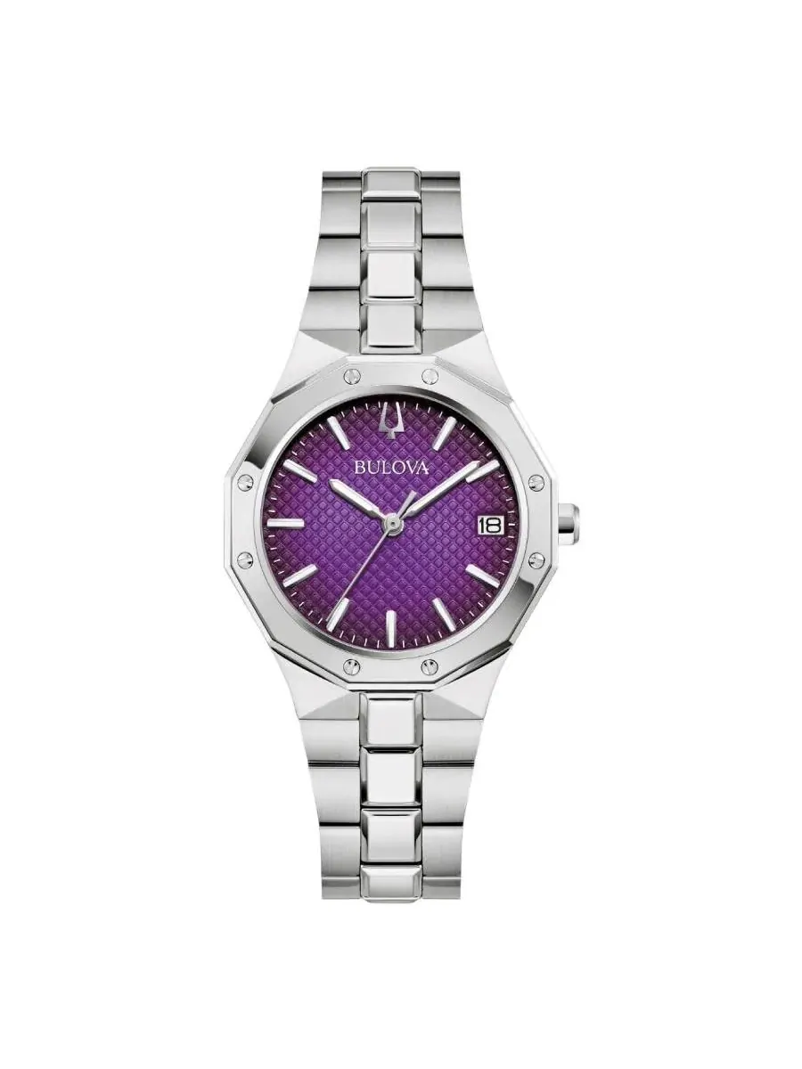 Женские часы Bulova Prestige Quartz с фиолетовым циферблатом 96M168 — изображение 1 из 3, оттенок серебряный