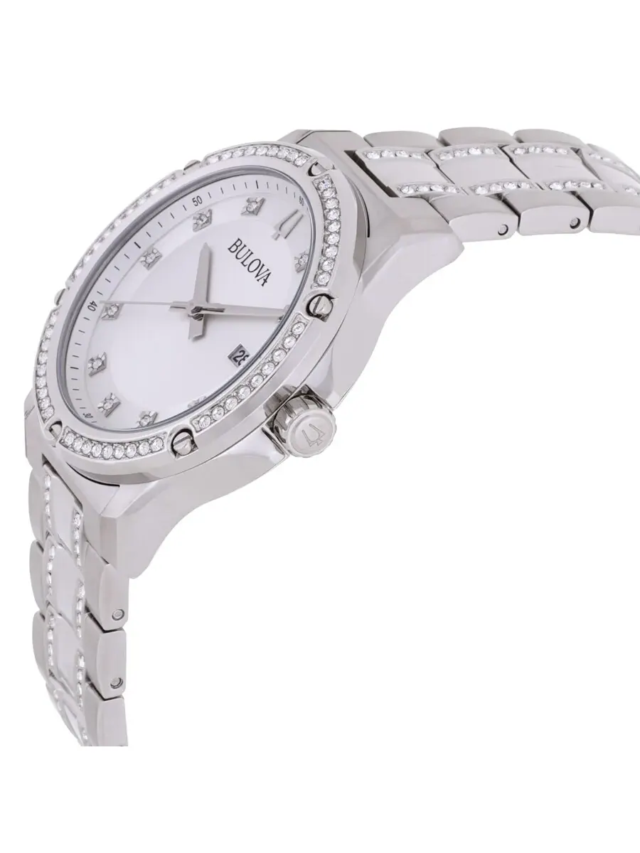 Мужские часы Bulova Quartz с бриллиантами и хрустальной отделкой 96K114 — изображение 2 из 4, оттенок серебряный