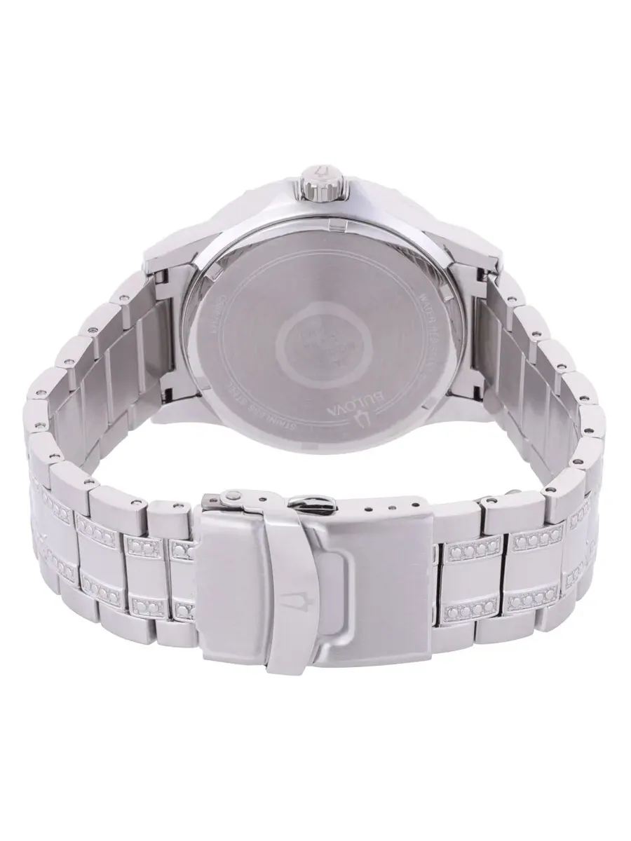 Мужские часы Bulova Quartz с бриллиантами и хрустальной отделкой 96K114 — изображение 3 из 4, оттенок серебряный