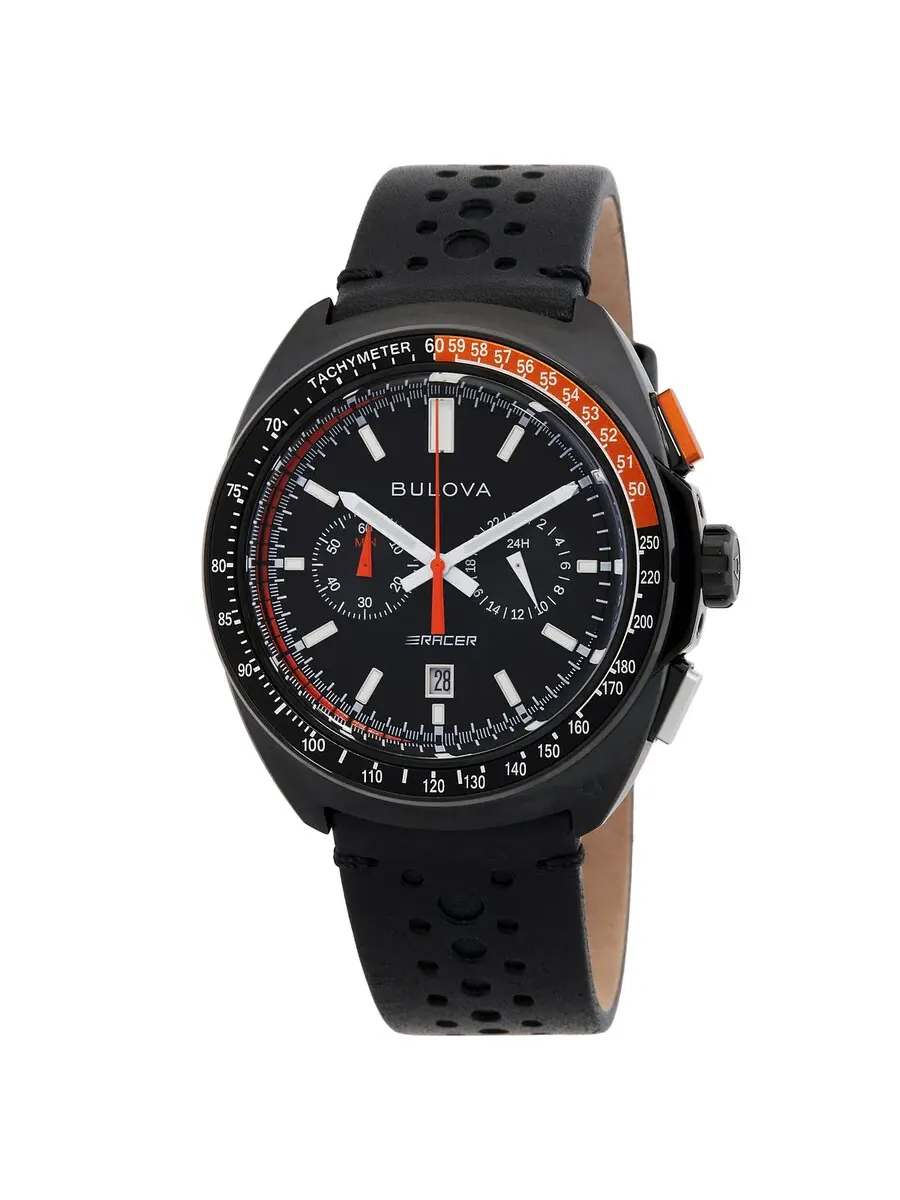 Мужские часы Bulova Racer Chronograph Quartz с черным циферблатом 98B428 — черный