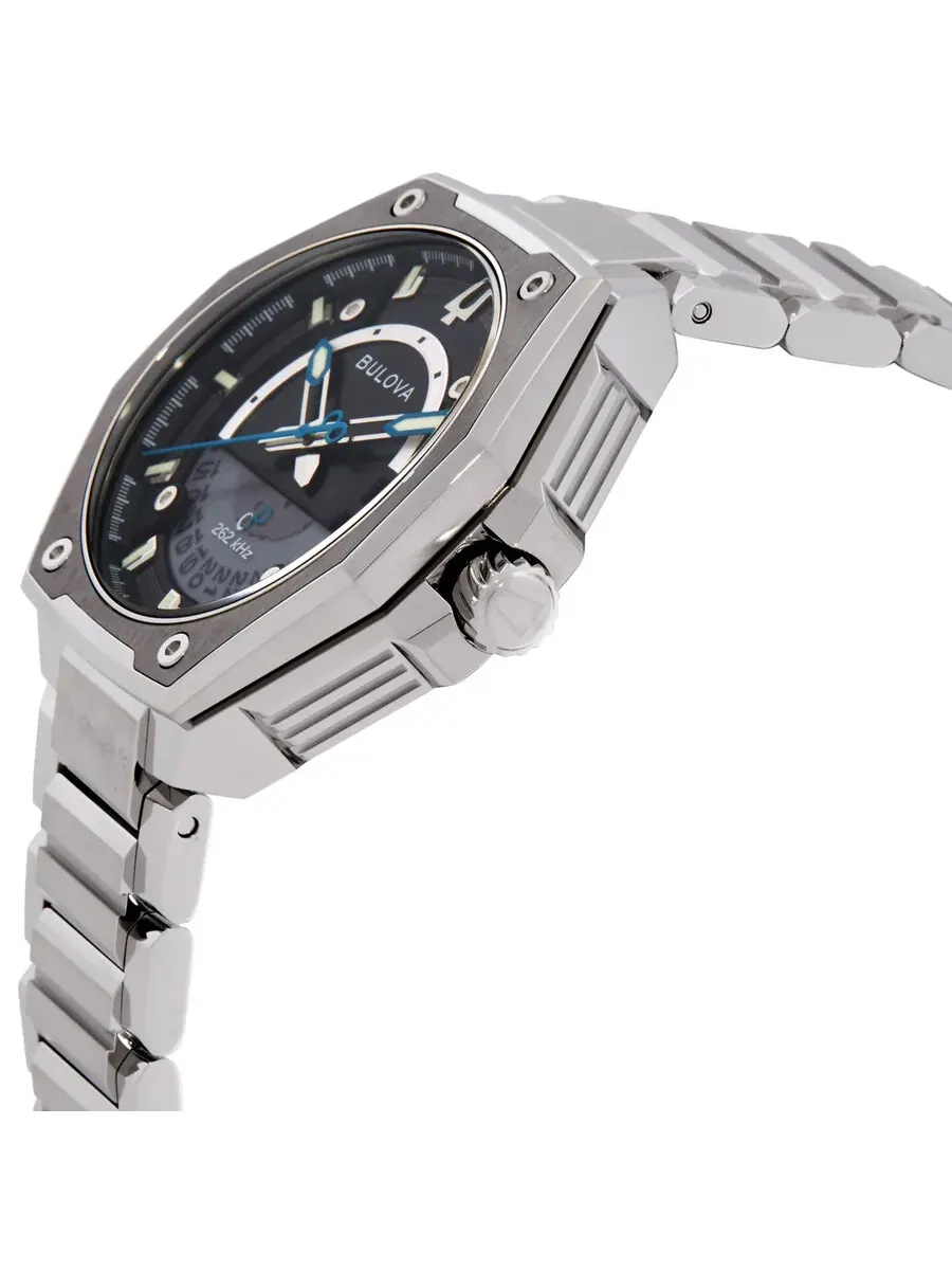 Мужские часы Bulova Series X с кварцевым механизмом и черным циферблатом 98B456 — изображение 2 из 3, оттенок серебряный
