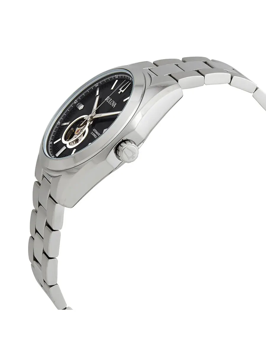 Мужские часы Bulova Surveyor с автоматическим механизмом и черным циферблатом 96A270 — изображение 2 из 3, оттенок серебряный