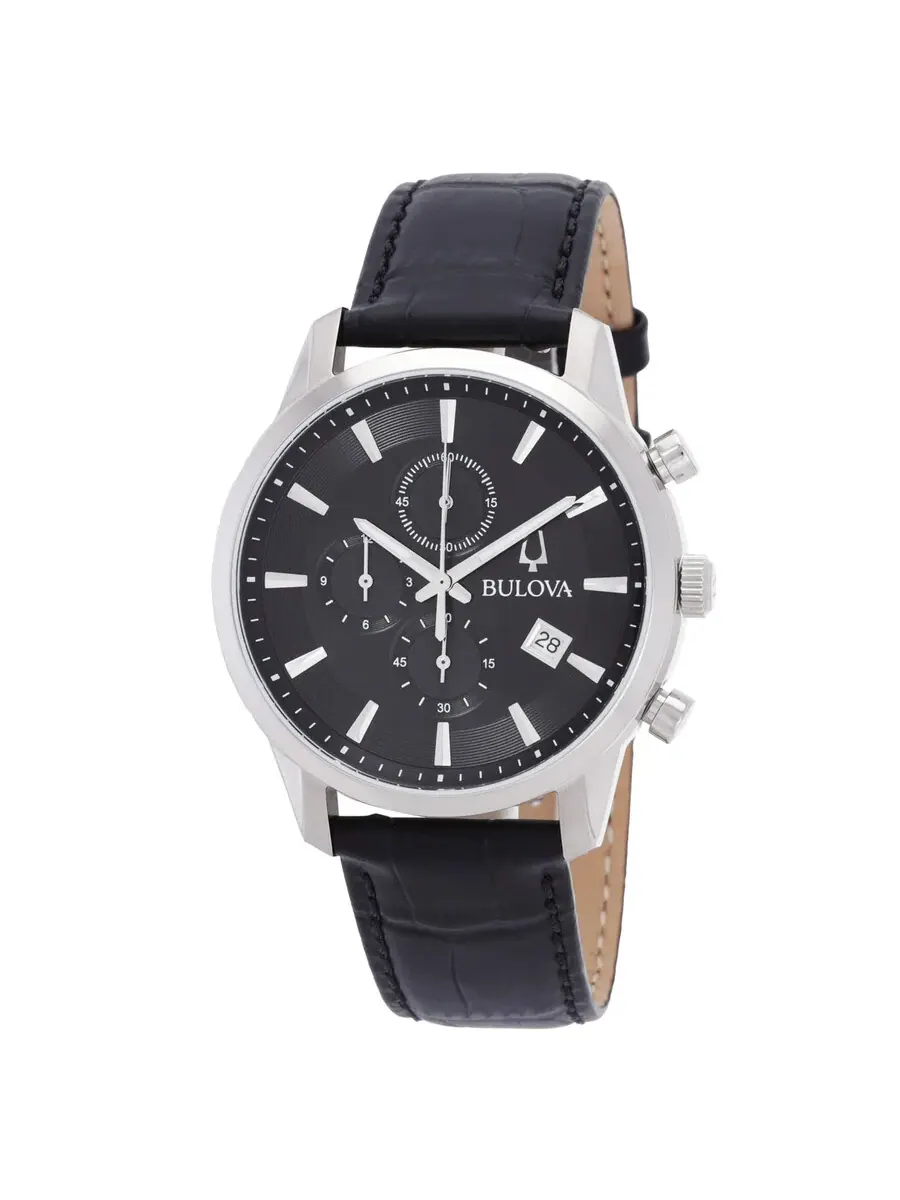 Мужские часы Bulova Sutton Chronograph Quartz с черным циферблатом 96B403 — изображение 1 из 3, оттенок серебряный