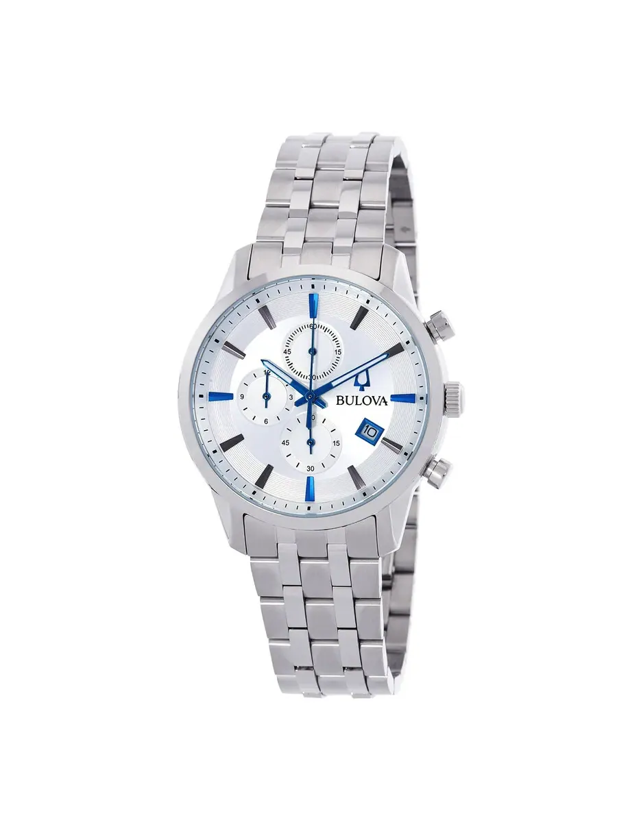 Мужские часы Bulova Sutton Chronograph Quartz с серебристым циферблатом 96B404 — изображение 1 из 3, оттенок серебряный
