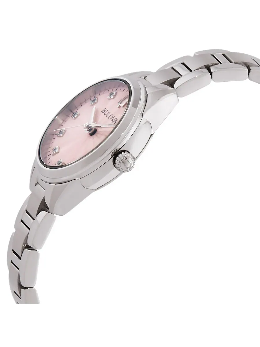Женские часы Bulova Sutton Quartz с розовым циферблатом и бриллиантом 96P249 — изображение 2 из 3, оттенок серебряный