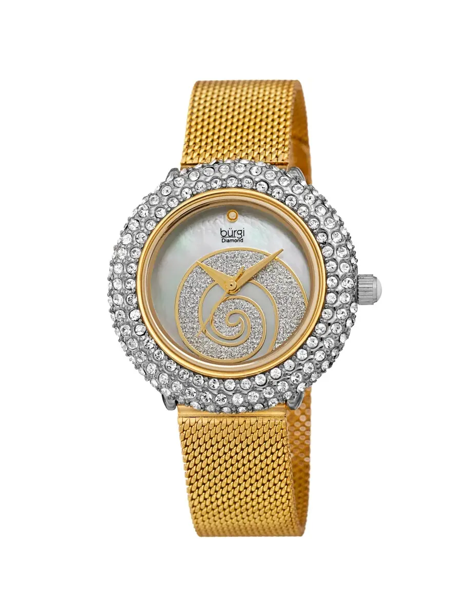 Женские часы Burgi Swirl Quartz с белым циферблатом и бриллиантом BUR259YGS — изображение 1 из 4, оттенок серебряный