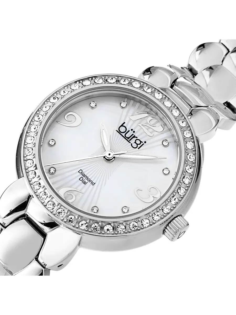 Женские часы Burgi White Mother of Pearl с перламутровым циферблатом и браслетом из нержавеющей стали BUR084SS