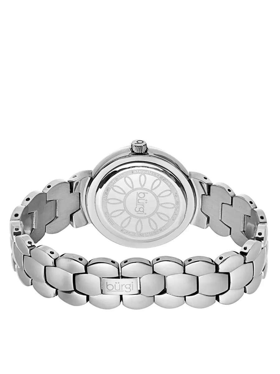 Женские часы Burgi White Mother of Pearl с перламутровым циферблатом и браслетом из нержавеющей стали BUR084SS