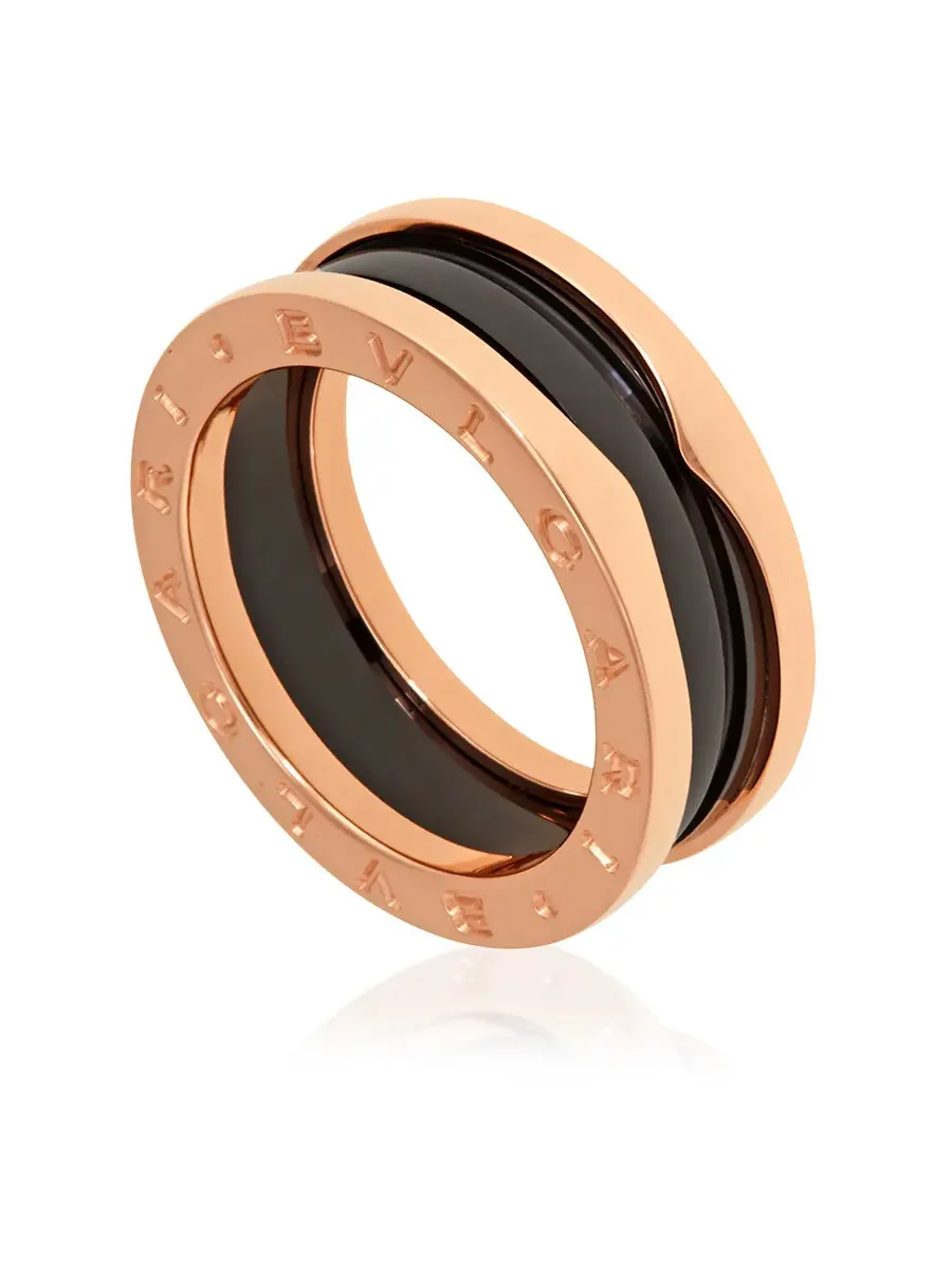 Кольцо Bvlgari B.Zero1 из розового золота 18 карат и черной керамики с двумя кольцами, бренд — изображение 1 из 3