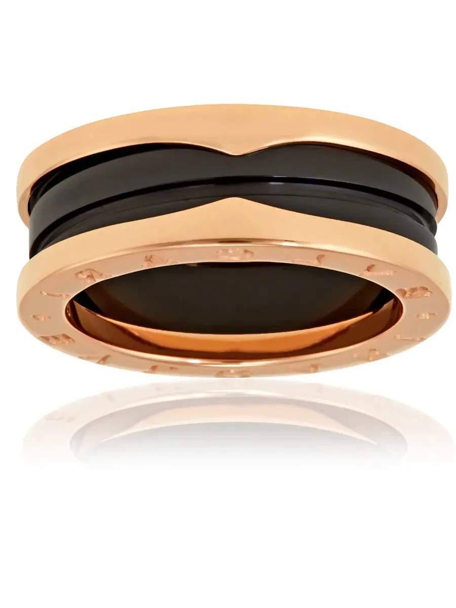Кольцо Bvlgari B.Zero1 из розового золота 18 карат и черной керамики с двумя кольцами, бренд — изображение 2 из 3