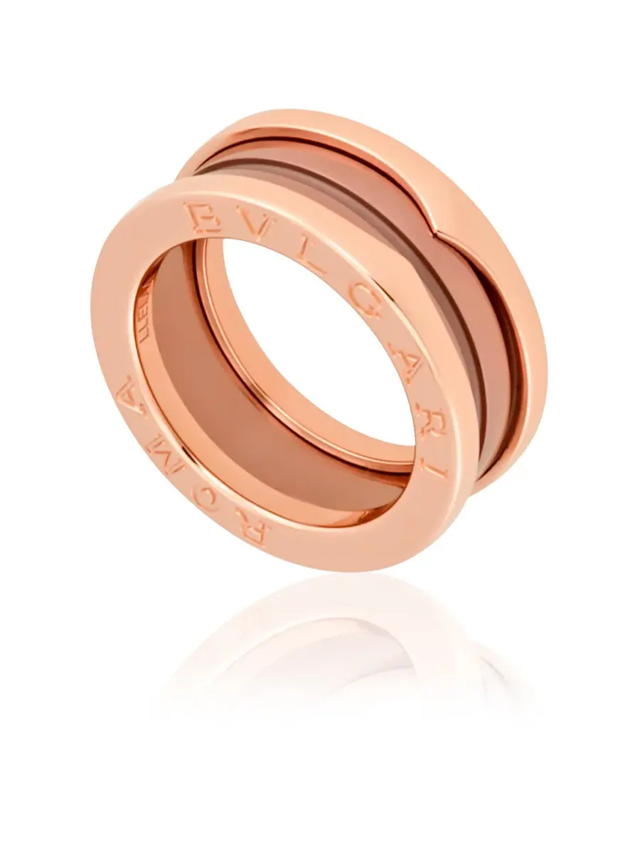 Кольцо Bvlgari B.Zero1 из 18-каратного розового золота и керамического металла, 2-полосное — золотистый