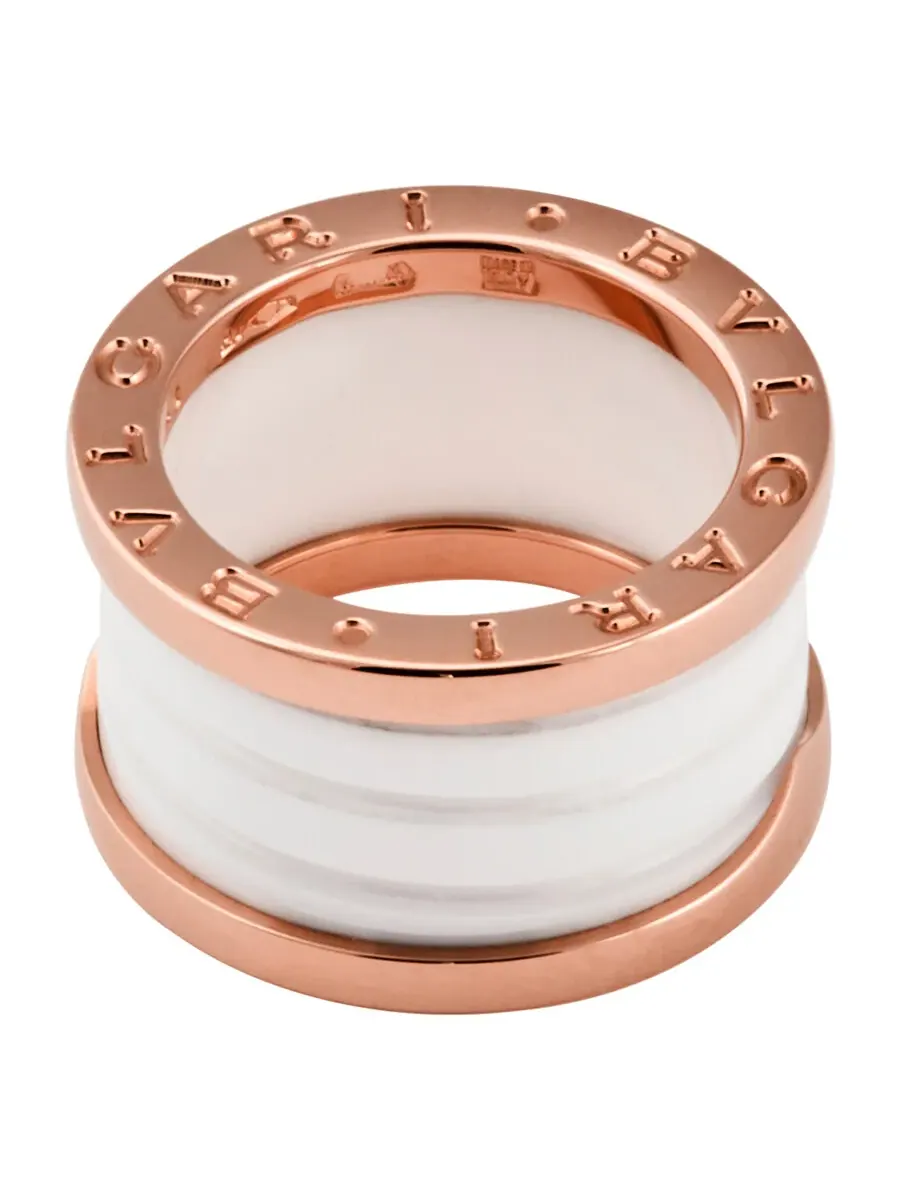 Кольцо Bvlgari B.Zero1 с 4 полосками, 18-каратное розовое золото и белая керамика, брендовый размер 50 — изображение 2 из 4