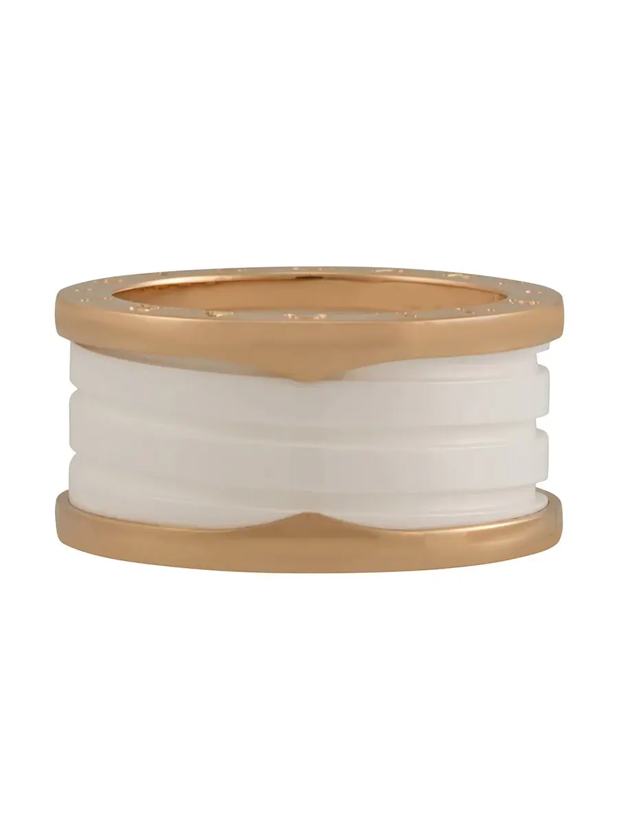 Кольцо Bvlgari B.Zero1 с 4 полосками, 18-каратное розовое золото и белая керамика, брендовый размер 50 — изображение 4 из 4