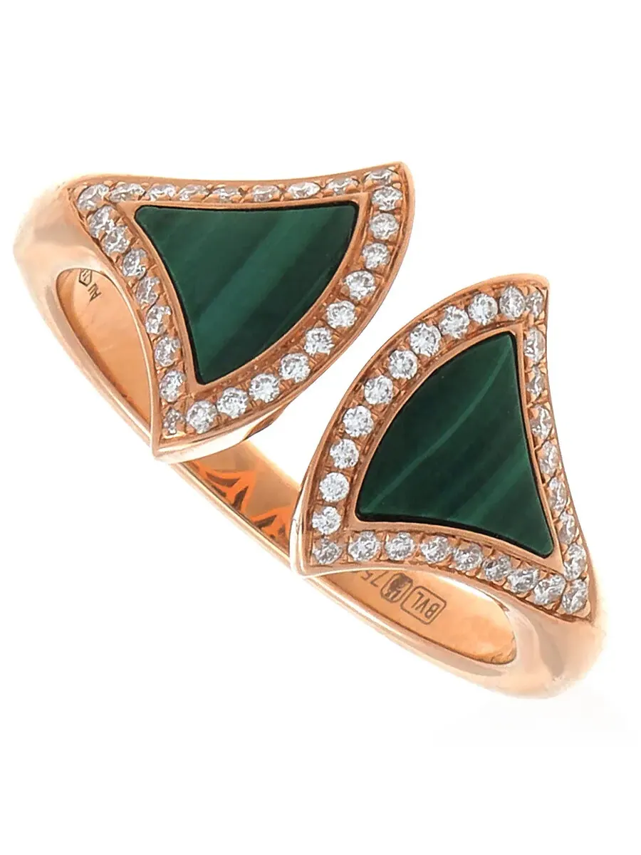 Кольцо Bvlgari Divas' Dream из розового золота 18 карат с малахитом и бриллиантами в паве — изображение 1 из 3