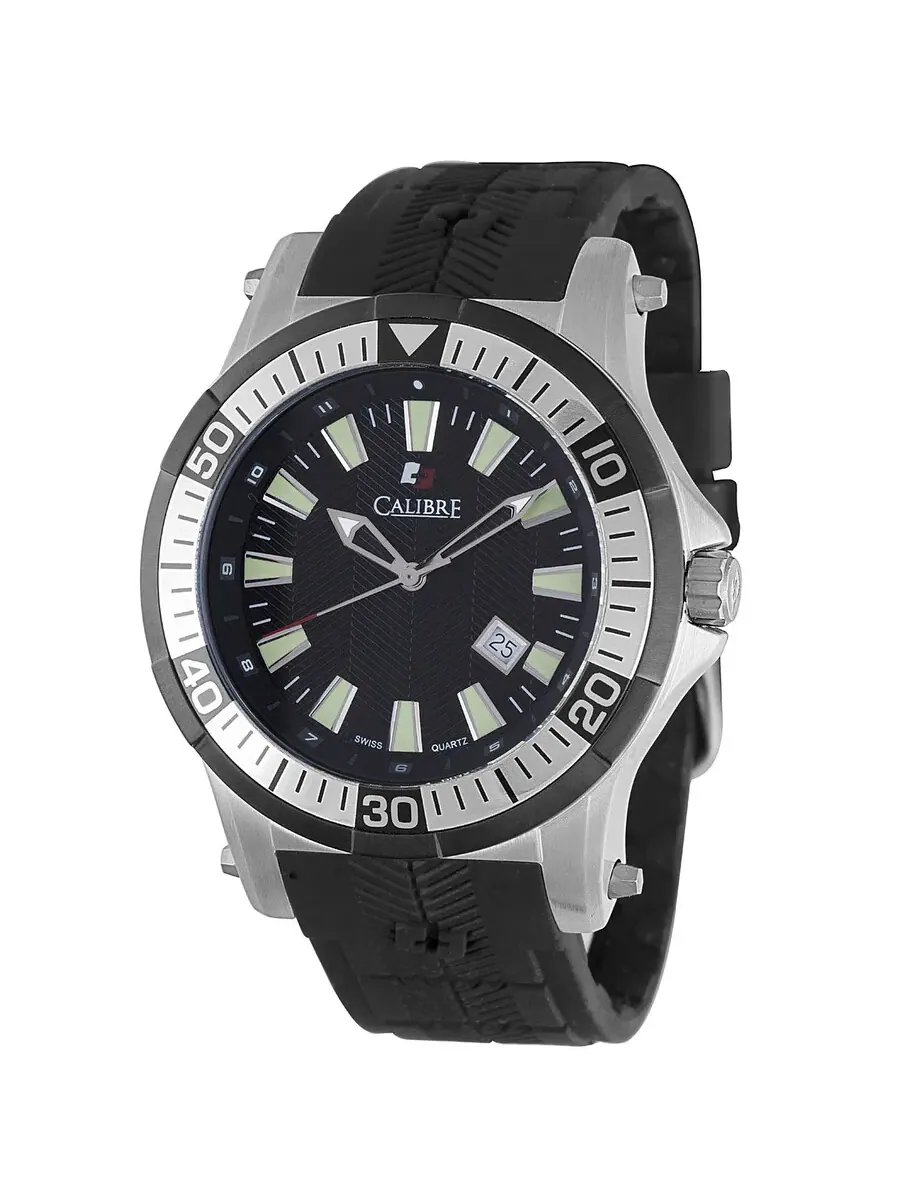 Мужские часы Calibre Hawk с черным циферблатом и резиновым ремешком SC-4H1-04-007 — изображение 1 из 1, оттенок черный