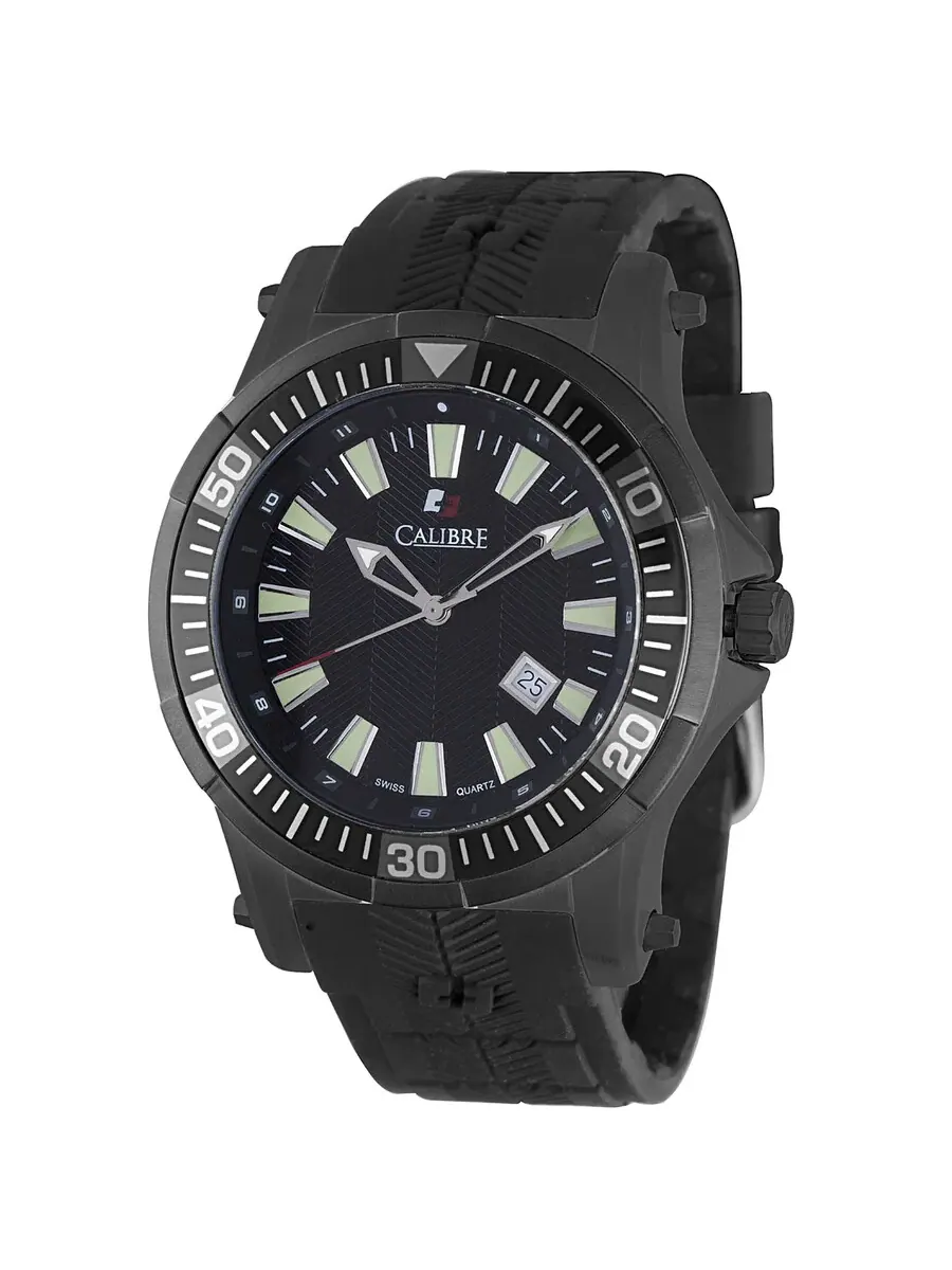 Мужские часы Calibre Hawk с черным циферблатом и черным резиновым ремешком SC-4H1-13-007 — изображение 1 из 1, оттенок черный
