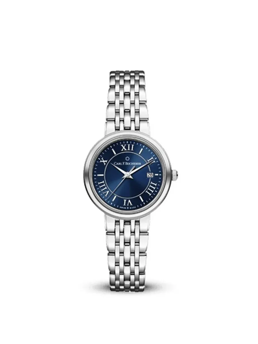 Женские часы Carl F. Bucherer Adamavi Quartz с синим циферблатом 00.10315.08.55.21 — серебристый